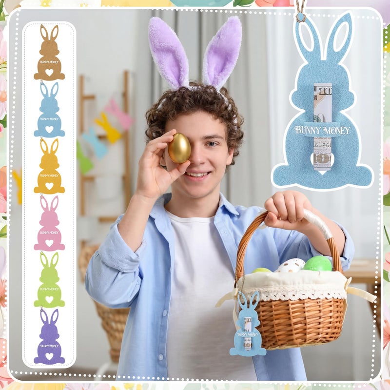Gilprop 12 Pcs Felt Bunny Easter Money Holders for Cash Gift with String Pastel Cute Easter Basket Stuffers for Cash Gift Card Basket Tag DIY Surprise for Teens Girl Boy, Grandchildren Party Favors - Image 3