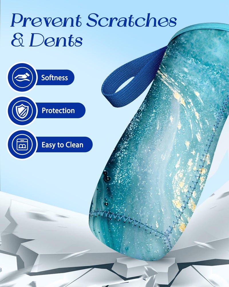 Toykee Water Bottle Sleeve for Cirkul 22 oz - 2 Pack Bottle Cover Holder Carrier with Handle Strap Blue Purple Marble Print - Image 5