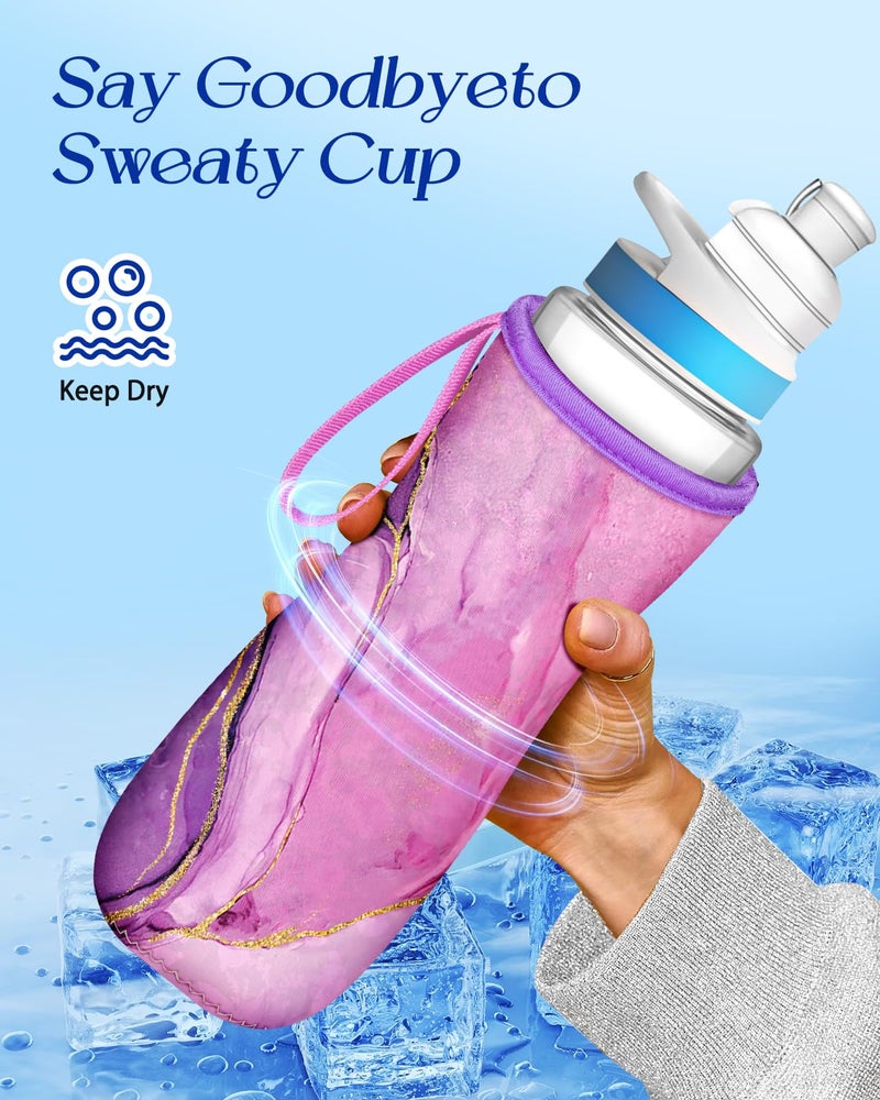 Toykee Water Bottle Sleeve for Cirkul 22 oz - 2 Pack Bottle Cover Holder Carrier with Handle Strap Blue Purple Marble Print - Image 4