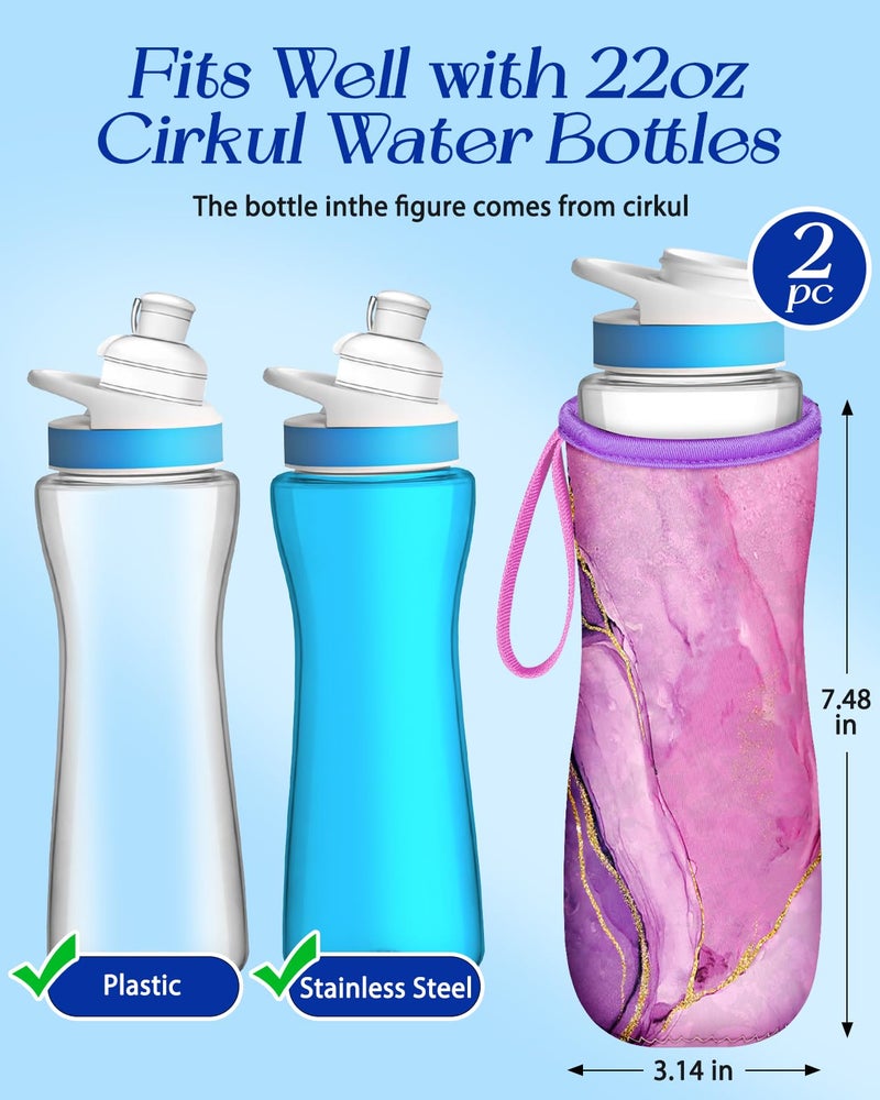 Toykee Water Bottle Sleeve for Cirkul 22 oz - 2 Pack Bottle Cover Holder Carrier with Handle Strap Blue Purple Marble Print - Image 2