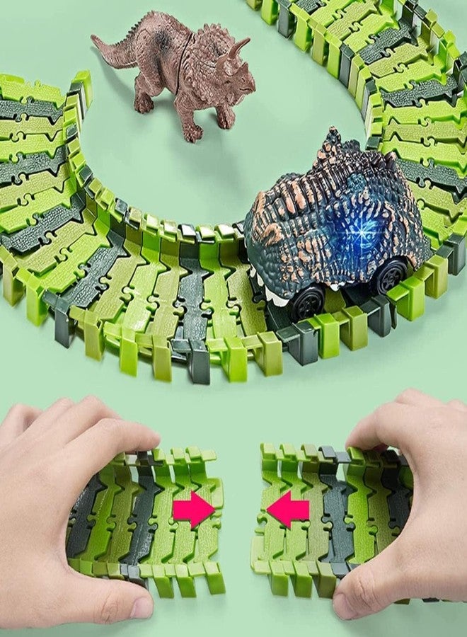 GoldiMec Pheonix Group 207 Pcs Dinosaur Race Toys Set with Flexible Train Tracks, 2 Dinosaurs, 1 Light Dino Car, Kids Toddlers Race Car Toys for 3 4 5 6 7 8 Year Old Boys Girls - Image 4