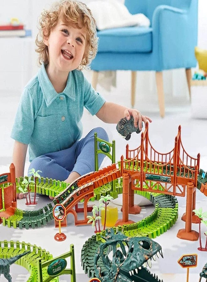 GoldiMec Pheonix Group 207 Pcs Dinosaur Race Toys Set with Flexible Train Tracks, 2 Dinosaurs, 1 Light Dino Car, Kids Toddlers Race Car Toys for 3 4 5 6 7 8 Year Old Boys Girls - Image 3