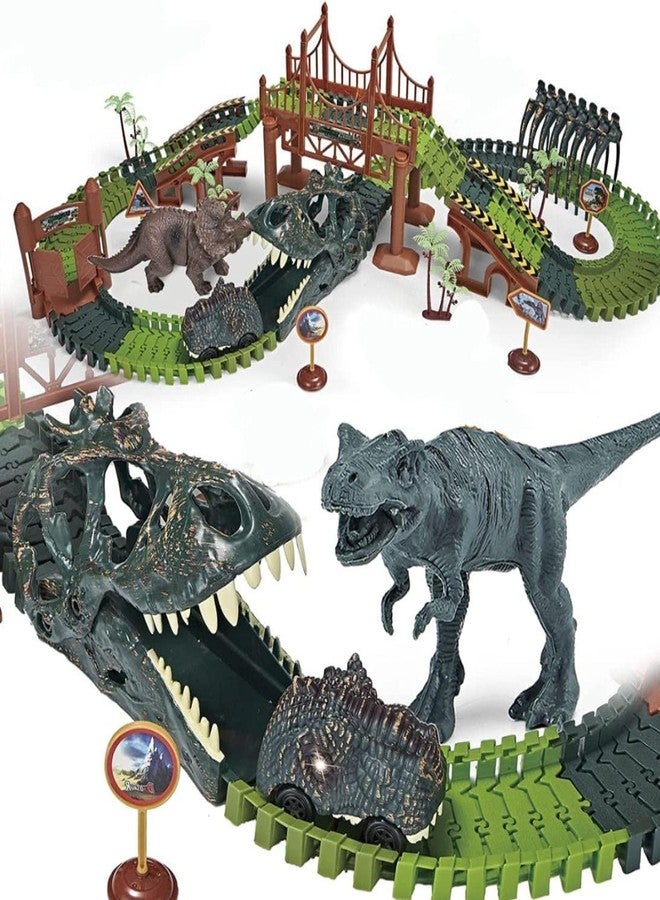 GoldiMec Pheonix Group 207 Pcs Dinosaur Race Toys Set with Flexible Train Tracks, 2 Dinosaurs, 1 Light Dino Car, Kids Toddlers Race Car Toys for 3 4 5 6 7 8 Year Old Boys Girls - Image 1