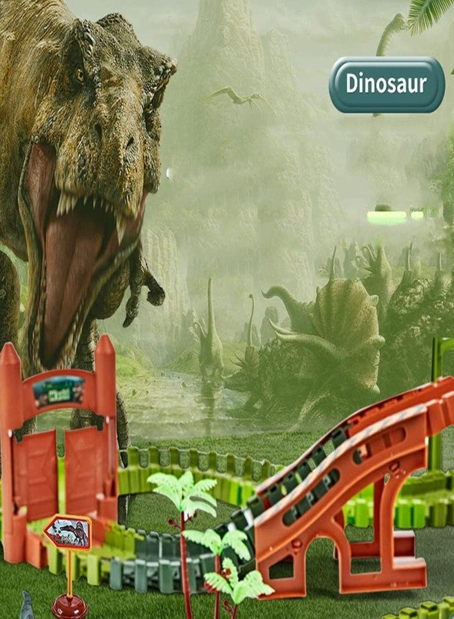 GoldiMec Pheonix Group 207 Pcs Dinosaur Race Toys Set with Flexible Train Tracks, 2 Dinosaurs, 1 Light Dino Car, Kids Toddlers Race Car Toys for 3 4 5 6 7 8 Year Old Boys Girls - Image 5