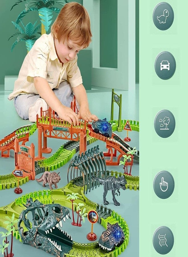 GoldiMec Pheonix Group 207 Pcs Dinosaur Race Toys Set with Flexible Train Tracks, 2 Dinosaurs, 1 Light Dino Car, Kids Toddlers Race Car Toys for 3 4 5 6 7 8 Year Old Boys Girls - Image 2