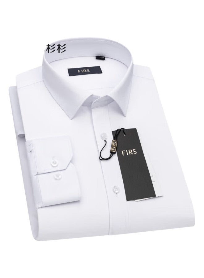 FIRS Men'S Long Sleeve Wrinkle-Resistant Non-Iron Dress Shirt, Business Elastic Formal Workwear, White, Size 41 - Image 1