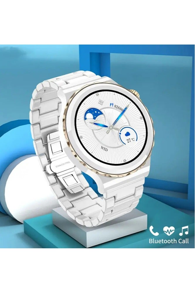 رولستيمي ساعة ذكية للنساء ، 1.32 " لمس اللياقة البدنية المقتفي ، إجراء / الرد على المكالمات ، النوم والنشاط تتبع ساعة ذكية لالروبوت دائرة الرقابة الداخلية ، الذهب الأبيض - Image 1