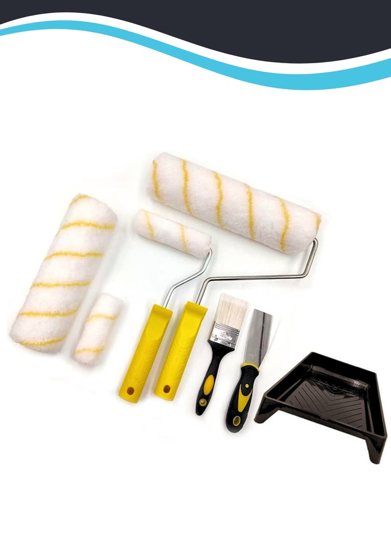 Paint Roller Set 6pc- Paint Rollers for Walls and Ceilings, Paint Pads, Paint Tray, Brush, Scraper, Mini Rollers for Painting, Paint Sleeves, Paint Supplies - Roller Sets for Painting Decorating Walls - Image 1