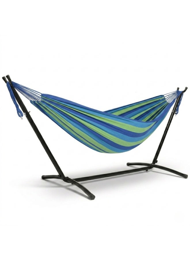 Adventure Lab Double Cotton Hammock with Steel Stand & Carry Bag | Portable 2 Person Outdoor Hammock for Garden, Patio, Beach & Camping | Heavy Duty Free Standing Hammock Swing Supports up to 204kg - Image 1