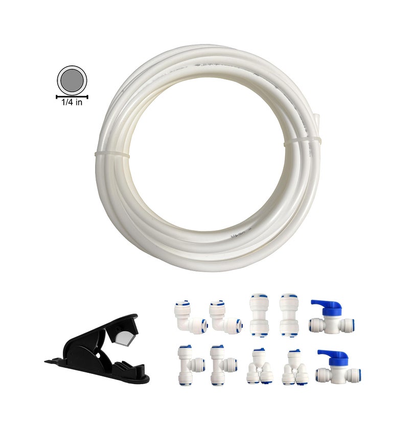 GREDIA 1/4" inch Quick Connect Water Purifiers Tube Fittings RO Water Reverse Osmosis System(Ball Valve+L+Y+I+T Type each 2pcs)+PVC Pipe Tube Hose Cutter+5 Meters/16 Feet Tubing Pipe (White) - Image 2
