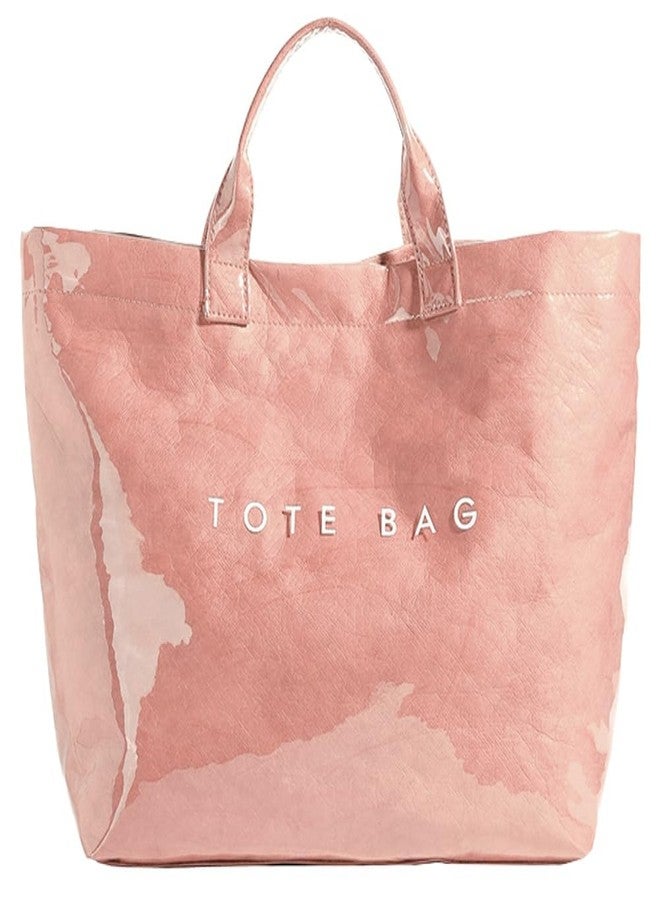 Lushandy PVC Tote Bag Women's Plastic Tote Purse Large Letters Print Hobo Handbag for Work, Beach, Gift, Pink, 5.71 x 11.81 13.19 inches - Image 1