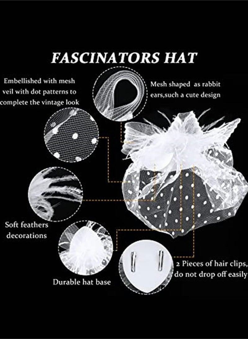 SYOSI 4 Pieces Fascinators Hat Veil Mesh Headband and Short Lace Gloves for Women, Wedding Party Hat Tea Headwear, Costume Accessories for Girls and Women Wedding (White) - Image 2