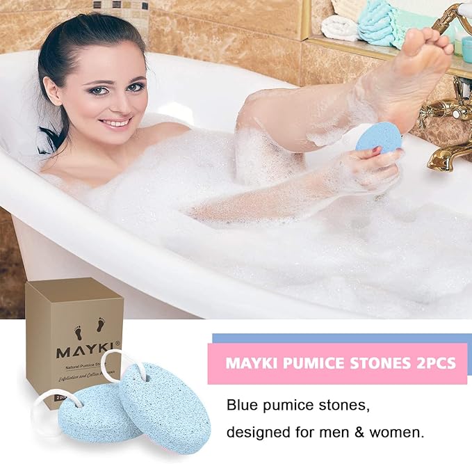 MAYKI Pumice Stone 2Pcs Natural Lava Pumice Stone for FeetHandsBody White Calluse RemoverFoot Scrubber Stone for DeadHard Skin Foot File for MenWomen by MAYKI - Image 2