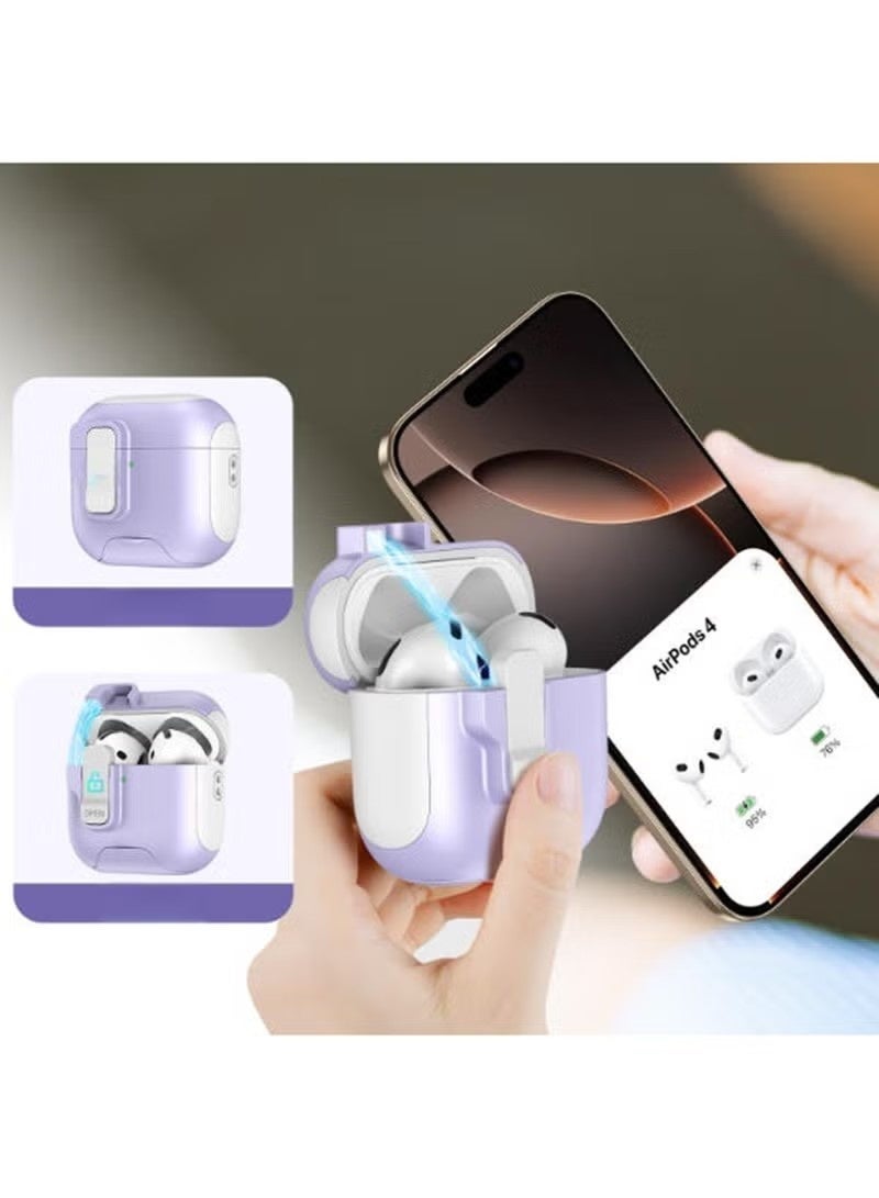 AirPods 4 Case with Phone Stand, Auto Open, Secure Lock Cases Compatible with Apple Airpods 4th Generation 2024, Drop-Proof Hard Cover with Keychain for Women Girly, Purple - Image 2