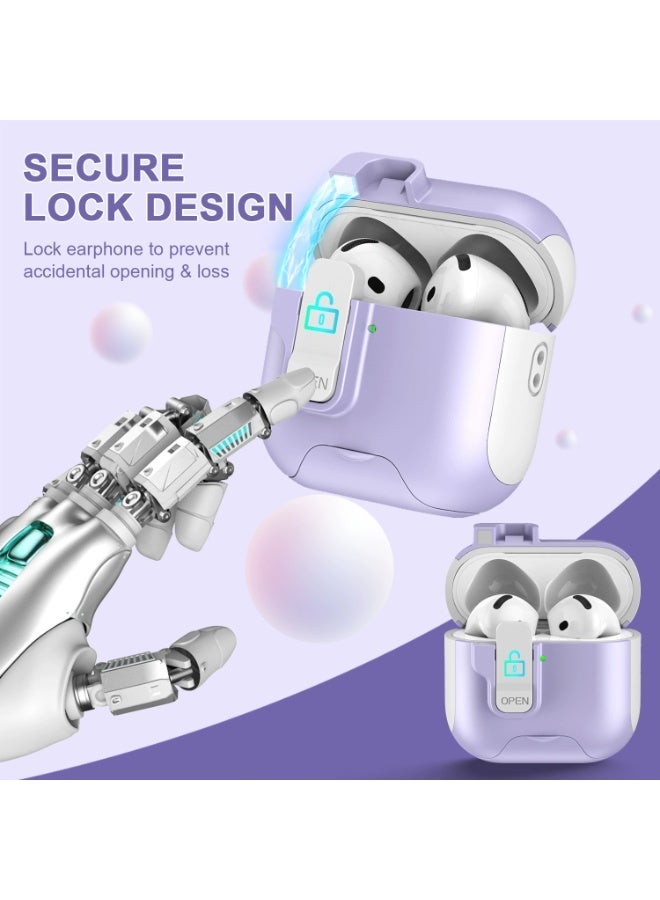 AirPods 4 Case with Phone Stand, Auto Open, Secure Lock Cases Compatible with Apple Airpods 4th Generation 2024, Drop-Proof Hard Cover with Keychain for Women Girly, Purple - Image 5