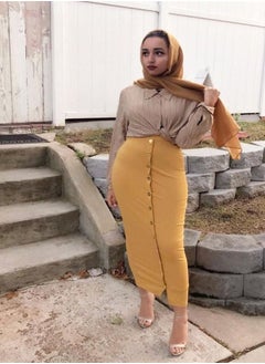 Loquat Breasted Solid Color Skirt Yellow  - Image 1