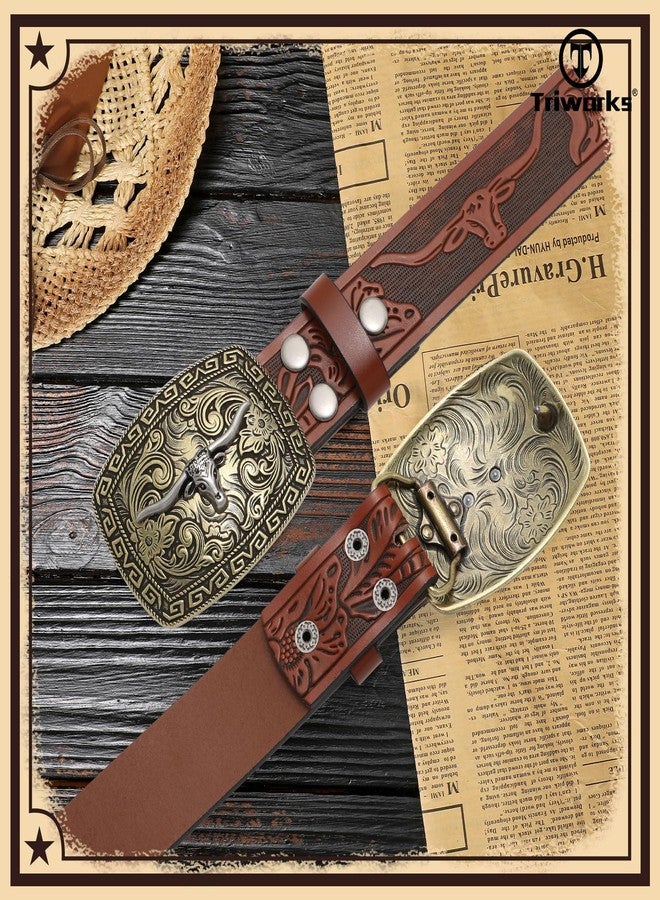 TRIWORKS Western Belt for Men Engraved Belt Men Women Cowboy Embossed Leather Belt - Image 4