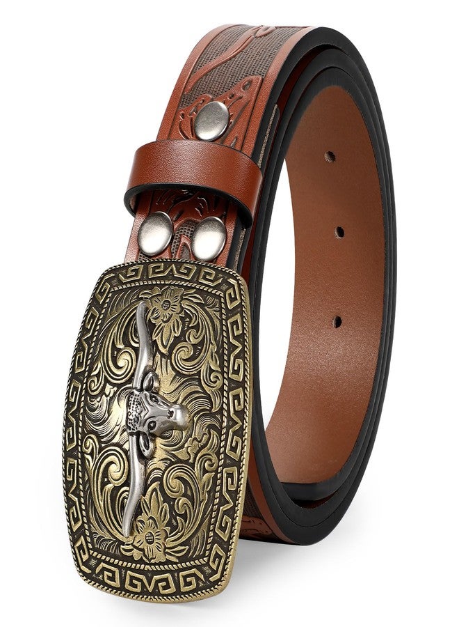 TRIWORKS Western Belt for Men Engraved Belt Men Women Cowboy Embossed Leather Belt - Image 1