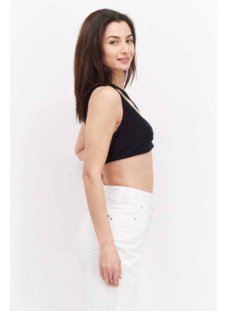 PUBLIC DESIRE Women Asymmetric Neck One Shoulder Plain Top, Black  - Image 3