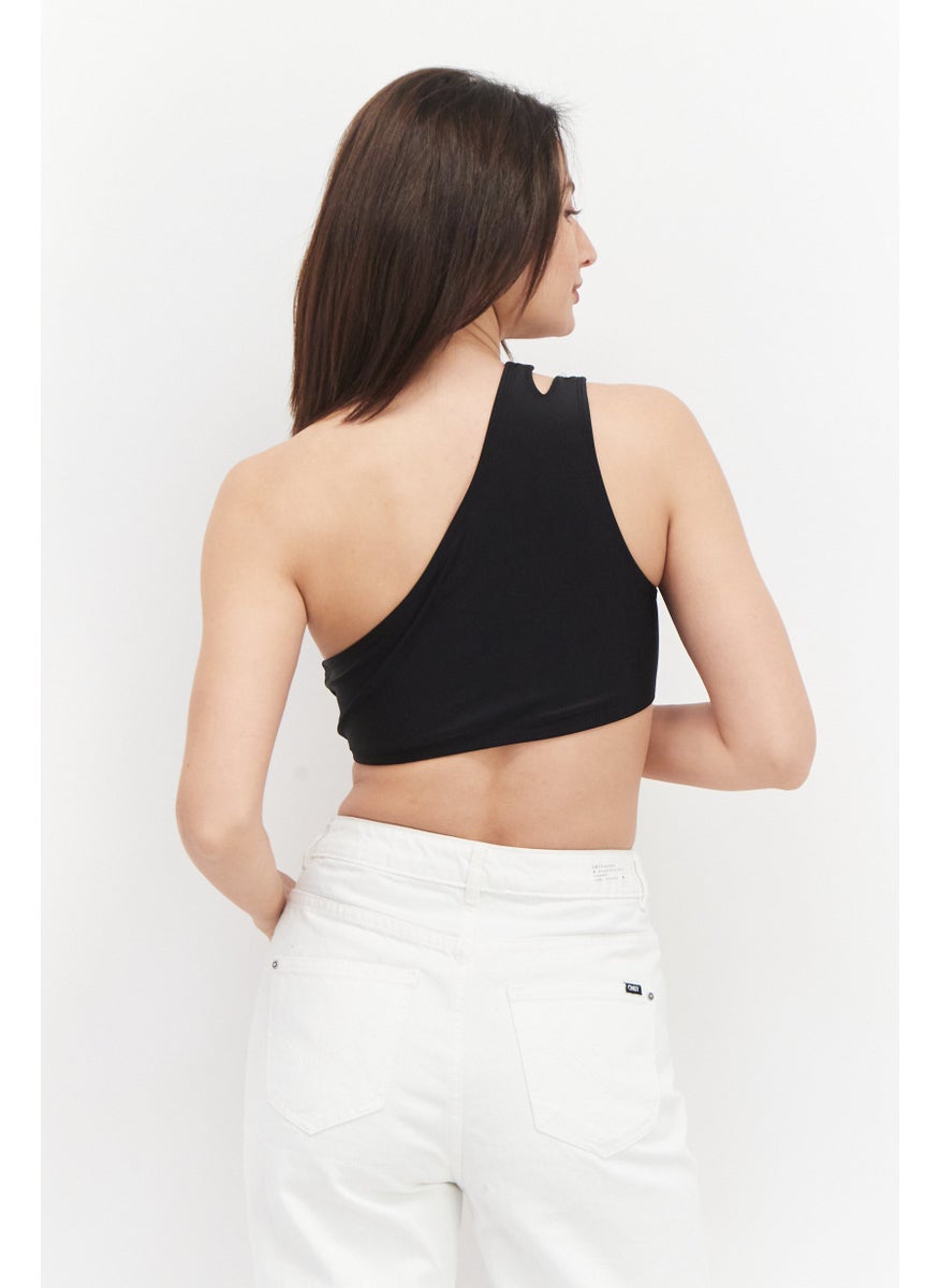 PUBLIC DESIRE Women Asymmetric Neck One Shoulder Plain Top, Black  - Image 2