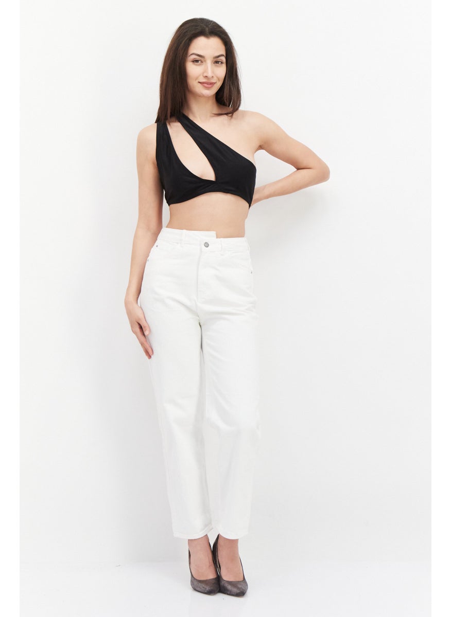 PUBLIC DESIRE Women Asymmetric Neck One Shoulder Plain Top, Black  - Image 4