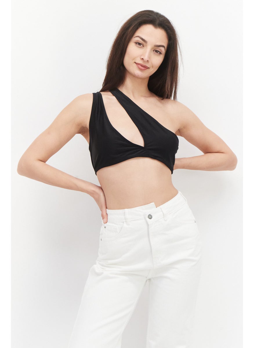 PUBLIC DESIRE Women Asymmetric Neck One Shoulder Plain Top, Black  - Image 1