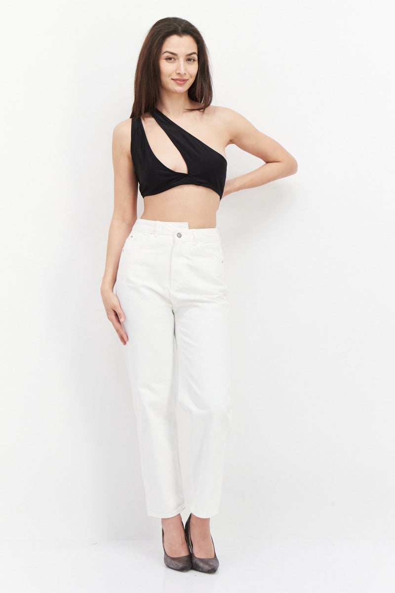 PUBLIC DESIRE Women Asymmetric Neck One Shoulder Plain Top, Black - Image 4