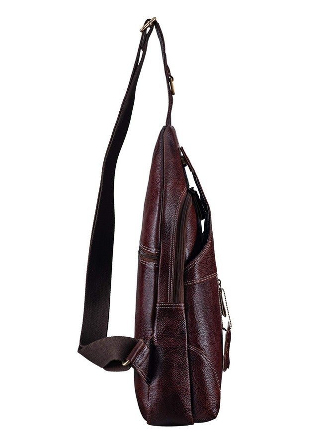 BRAND LEATHER Men's Genuine Leather Sling Shoulder Bag Travel Retro Crossbody Chest Pack Fits 11" iPad (BROWN) - Image 3