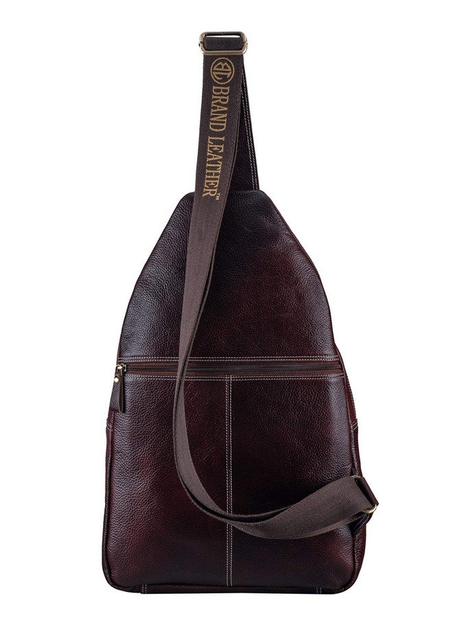 BRAND LEATHER Men's Genuine Leather Sling Shoulder Bag Travel Retro Crossbody Chest Pack Fits 11" iPad (BROWN) - Image 2
