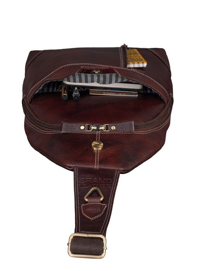 BRAND LEATHER Men's Genuine Leather Sling Shoulder Bag Travel Retro Crossbody Chest Pack Fits 11" iPad (BROWN) - Image 4