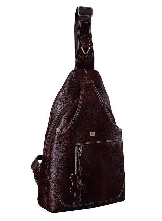 BRAND LEATHER Men's Genuine Leather Sling Shoulder Bag Travel Retro Crossbody Chest Pack Fits 11" iPad (BROWN) - Image 1