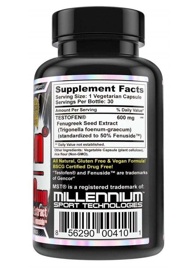 MST - Testofen Supplement Twin Pack (2 Bottles of 30 Count Each) Fenugreek Seed Extract, 50% Fenuside, 600mg, 60 Count, Clinical Strength, BSCG Certified by MST - Image 1