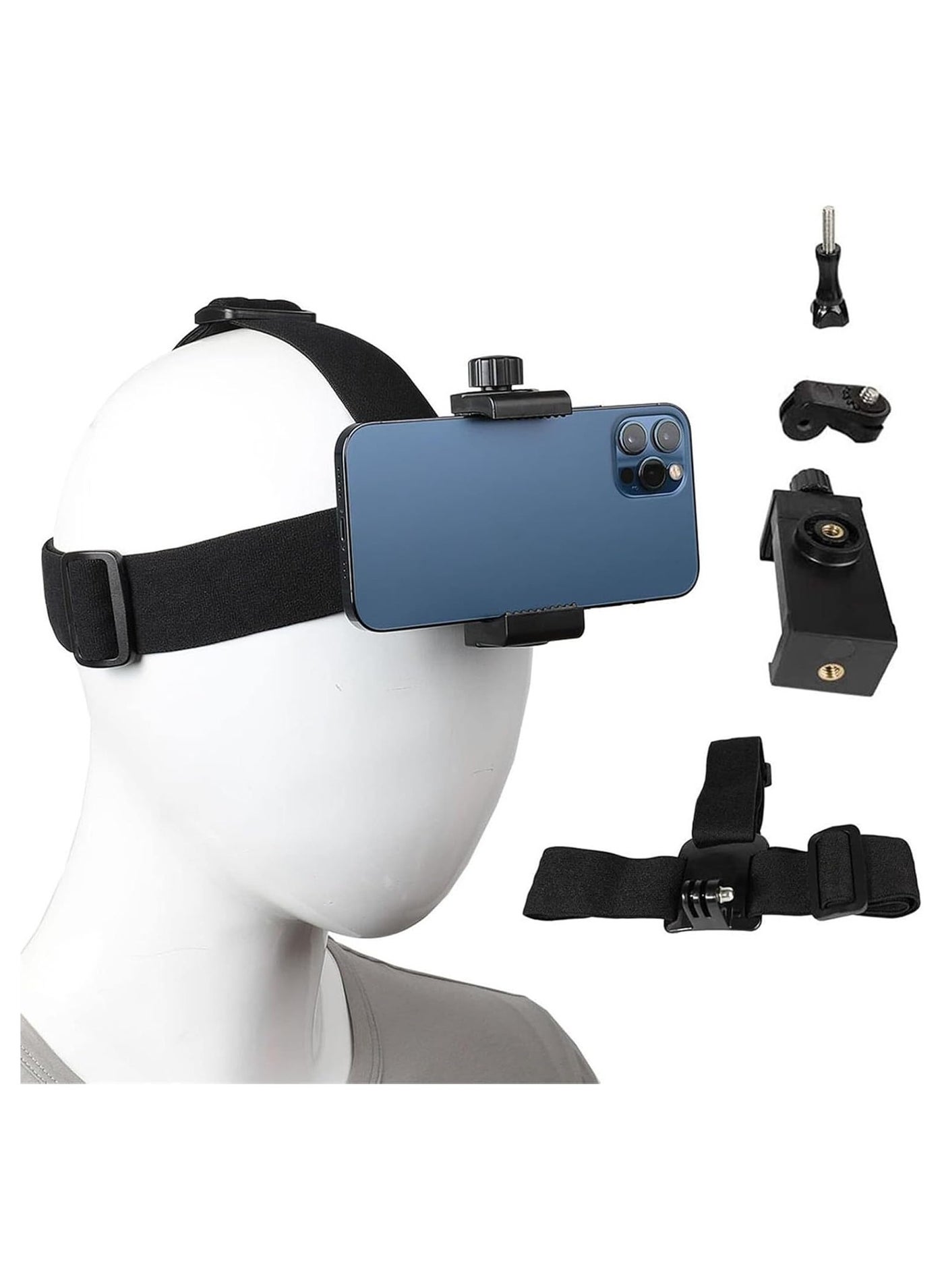 Head Mounted Camera, Head Camera Holder with Adjustable Nylon Strap for Fit Most Head Sizes, Head Mounted Mobile Phone Holder Pov for Cycling, Fishing, Motorcycling and Other Outdoor Sports
