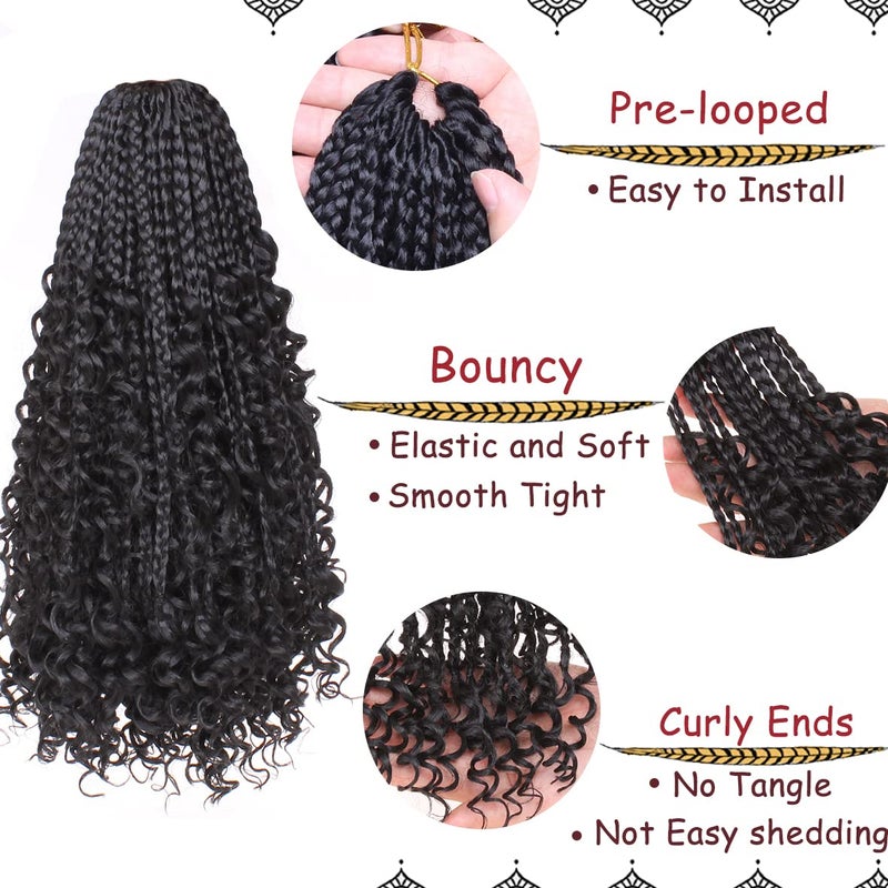 Beverlee 14 Inch Boho Box Braids 8 Packs 128 Strands Goddess Box Braids Crochet Hair Bohemian Hippie Braids Braiding Hair Box Braids with Curly Ends Messy Pre-looped Synthetic Crochet Hair for Black - Image 3