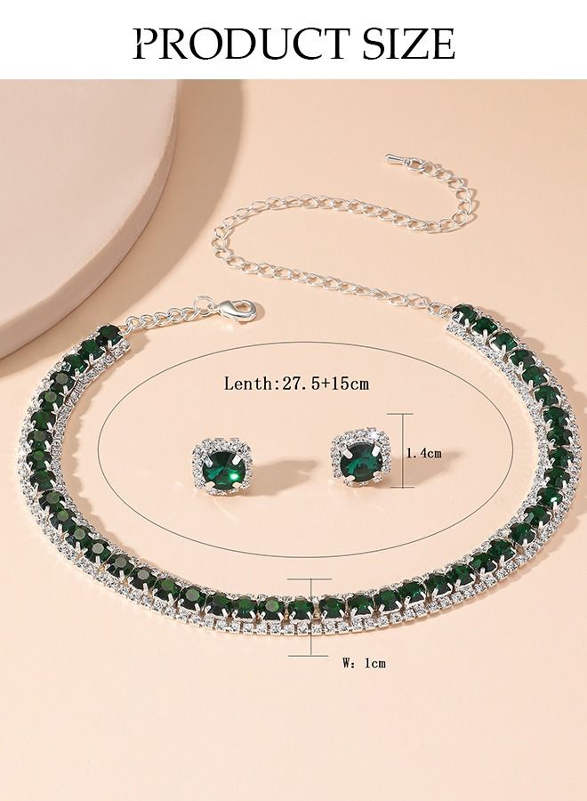 DUNISO 2pieces Jewelry Set With Necklace and Earring Crystal Bridal Wedding Jewelry Set Bridesmaid Party Choker Necklace Water Drop Pendant Earrings Sets for Women and Girls - Image 4