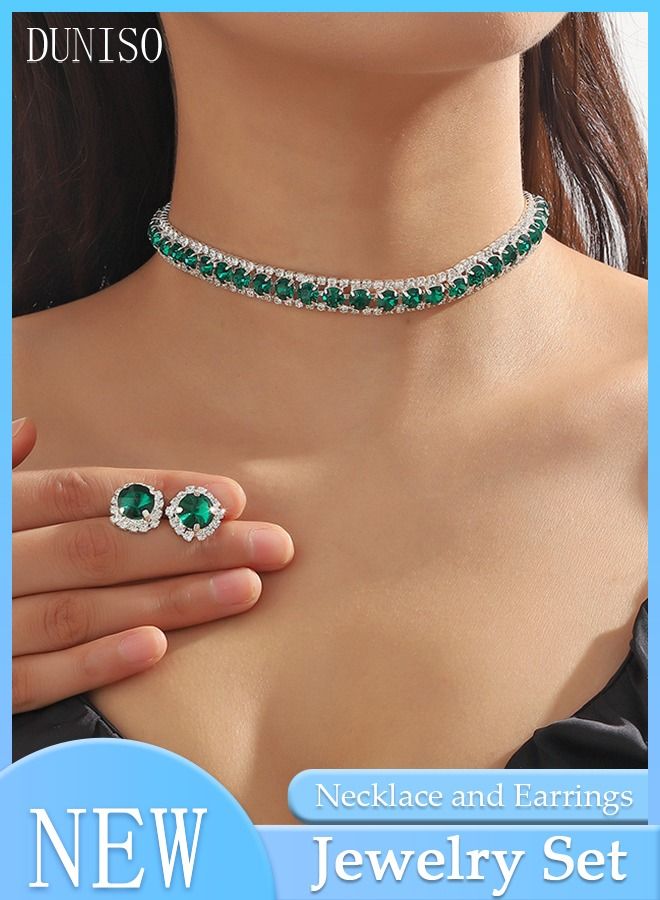 DUNISO 2pieces Jewelry Set With Necklace and Earring Crystal Bridal Wedding Jewelry Set Bridesmaid Party Choker Necklace Water Drop Pendant Earrings Sets for Women and Girls - Image 1
