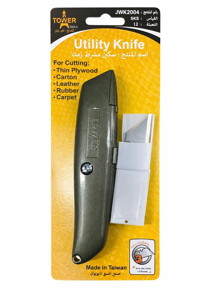 TOWER TOOLS Utility Knife Made in Taiwan + 10 FREE Replacement Blades – Heavy Duty Cutter for Multi-Purpose Use - Image 2