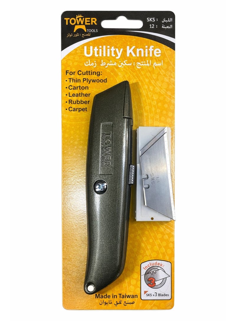 TOWER TOOLS Utility Knife Made in Taiwan + 10 FREE Replacement Blades – Heavy Duty Cutter for Multi-Purpose Use - Image 1
