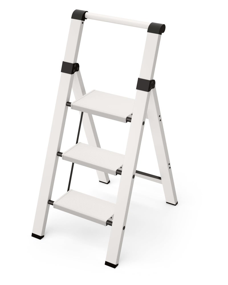 Taranta 3 Step Ladder, Lightweight Aluminum Step Stool with Convenient Handgrip, Folding Ladder with Anti-Slip Pedals, 330lbs Capacity Stepladder for Home, Office, Kitchen - White - Image 1
