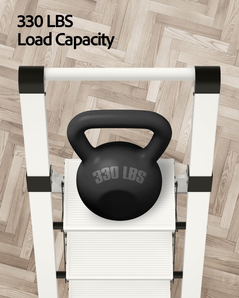 Taranta 3 Step Ladder, Lightweight Aluminum Step Stool with Convenient Handgrip, Folding Ladder with Anti-Slip Pedals, 330lbs Capacity Stepladder for Home, Office, Kitchen - White - Image 4