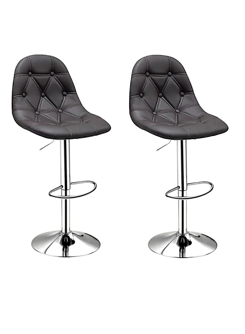مفروشات صابر واخوانه (ذ.م.م) SBF Height Adjustable Bar Stools | Set of 2 PU Leather Swivel Chairs with Backrest and Footrest | Hydraulic Chrome Base for Kitchen & Dining, Brown  - Image 1