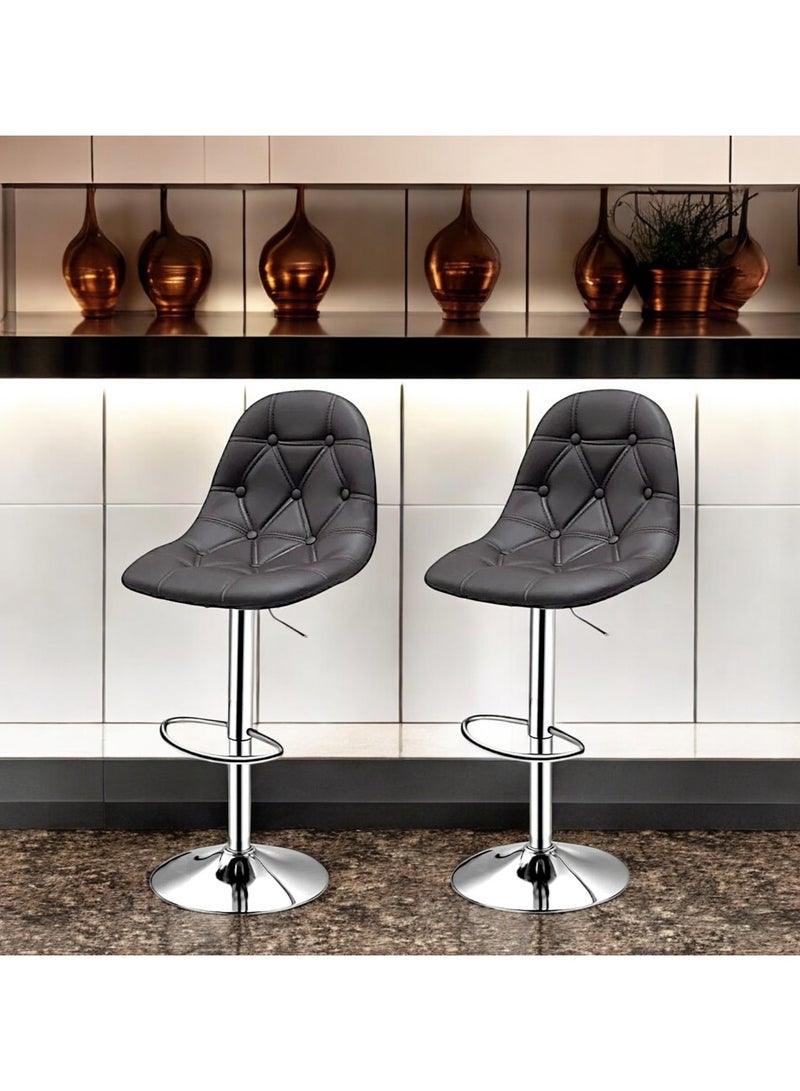 مفروشات صابر واخوانه (ذ.م.م) SBF Height Adjustable Bar Stools | Set of 2 PU Leather Swivel Chairs with Backrest and Footrest | Hydraulic Chrome Base for Kitchen & Dining, Brown  - Image 2