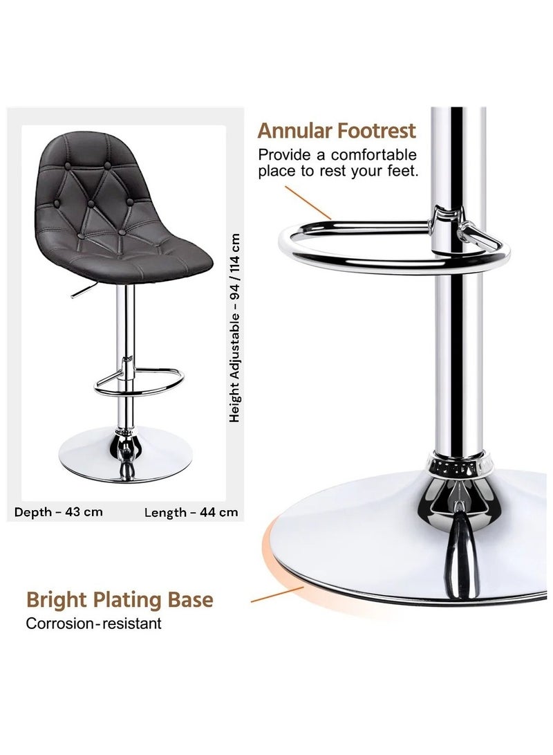 مفروشات صابر واخوانه (ذ.م.م) SBF Height Adjustable Bar Stools | Set of 2 PU Leather Swivel Chairs with Backrest and Footrest | Hydraulic Chrome Base for Kitchen & Dining, Brown  - Image 3