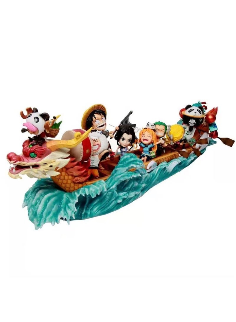 Sailing Animation Pirate GK Straw Hat Group Rowing Dragon Boat Race Luffy Zoro Sanji Chopper Hand Model Straw Hat Boy And Friends Anime Model 90Cm  - Image 1