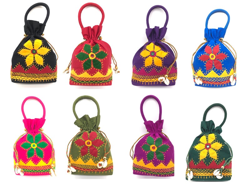 srishopify handicrafts srishopify handicrafts Handmade Drawstring Gift Bags|Cotton Pouches|Return Gift Bags For Festivals,Functions,Baby Showers,Parties,Makar Sankranti|Wedding Return Gift Bags Pack Of 10,Multicolour  - Image 1