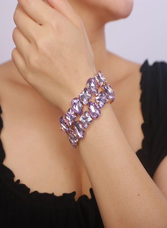 BERYUAN Crystal Rhinestone Stretch Bangle Bracelet Simple Rhinestone Double Bangle Bracelets Crystal Rhinestone Stretch Bangle Elastic Wide Bracelet Rhinestone Bracelet for Wedding Women(purple) - Image 2