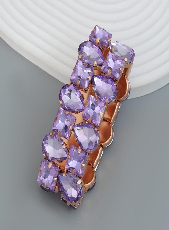 BERYUAN Crystal Rhinestone Stretch Bangle Bracelet Simple Rhinestone Double Bangle Bracelets Crystal Rhinestone Stretch Bangle Elastic Wide Bracelet Rhinestone Bracelet for Wedding Women(purple) - Image 4