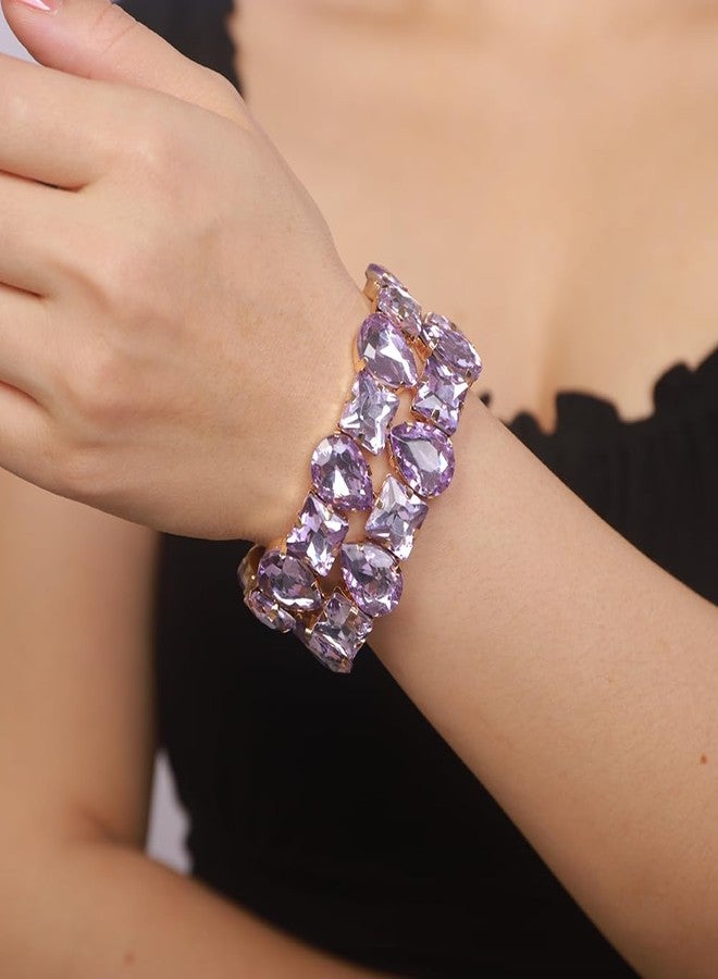 BERYUAN Crystal Rhinestone Stretch Bangle Bracelet Simple Rhinestone Double Bangle Bracelets Crystal Rhinestone Stretch Bangle Elastic Wide Bracelet Rhinestone Bracelet for Wedding Women(purple) - Image 3