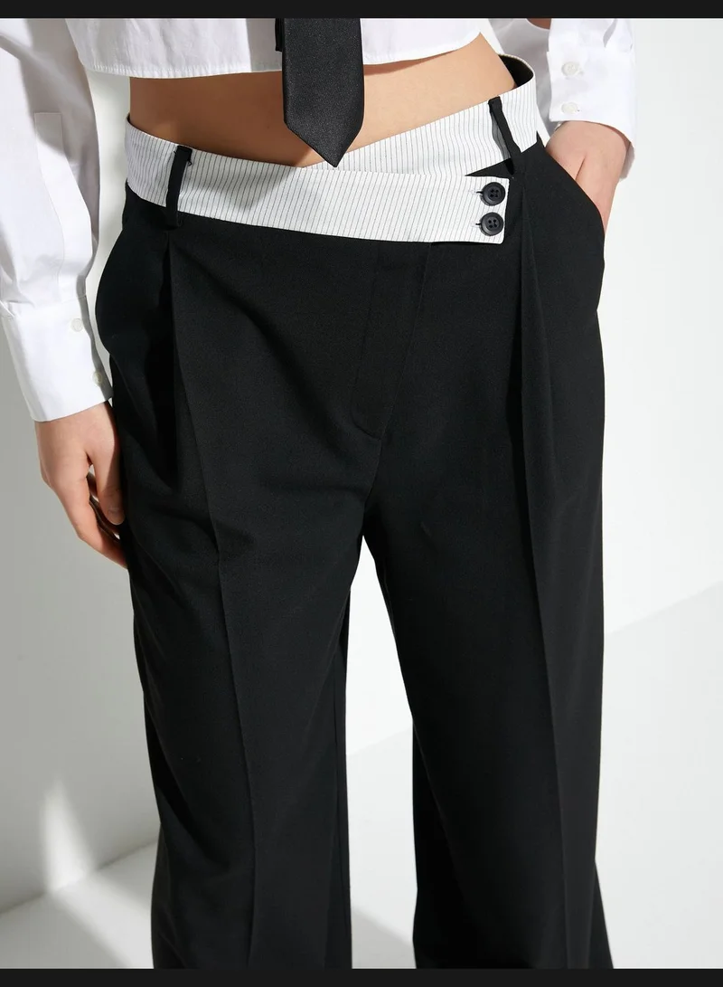 KOTON Buttoned Asymmetric Waist Wide Leg Palazzo Pants