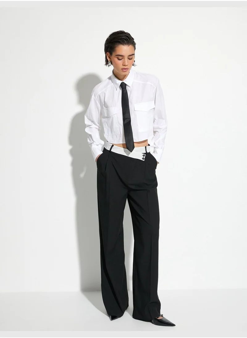 كوتون Buttoned Asymmetric Waist Wide Leg Palazzo Pants